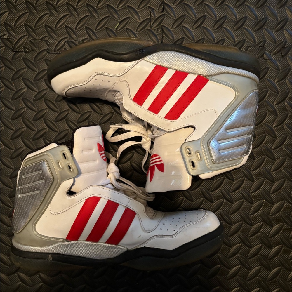Adidas White and Red High-Top Sneakers